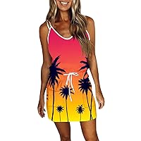 Casual Dresses for Women Sun Summer for Teens Printed Loose Sleeveless Pocket V-Neck Dress