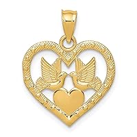 14k Gold Kissing Doves Over Love Heart Pendant Necklace Heart Fram Measures 20.2x16.97mm Wide Jewelry for Women