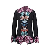 Tiffany Intarsia Pattern Cardigan in Black Extra Fine Merino Wool Button Up Long Sleeve Sweater Jacket Pullover
