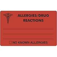 Tabbies Allergy Labels - Allergies/Drug Reactions, Fluorescent Red, 4