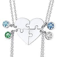 BFF Puzzle Stitching Necklace 2/3/4/5/6/7/8 Pcs Stainless Steel Personalized Name Heart Pendants Family Love Jewelry Free Engrave Friendship Forever Necklaces Set with Delicate Packaging