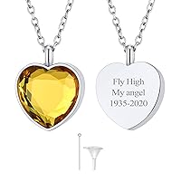 Customized Heart Shaped Urn Necklaces for Ashes with Custom Picture/Birthstone Stainless Steel/18K Gold Plated Claddagh/Angel Wing Pendant Waterproof Keepsake Cremation Jewelry, with Gift Box