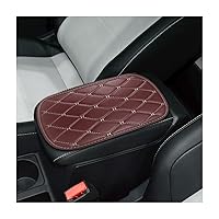 Auto Center Console Pad, PU Leather Car Center Console Box Cushion, Non Slip Soft Armrest Seat Box Cover, Waterproof Vehicle Armrest Protector for SUV, Truck, Car (Rhombic Lattice Wine Red/Beige)