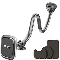 1Zero Magnetic Phone Car Mount 14-Inch Gooseneck Long Arm Extension, Universal Windshield Dashboard Industrial-Strength Suction Cup Car Phone Holder with 6 Strong Magnets, for All Cell Phones iPhone