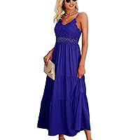 Dokuritu Women's Beach Crochet Lace Maxi Dress Solid Color Summer Vacation Spaghetti Strap Long Dress 2024