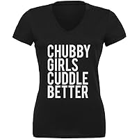 Old Glory Valentine's Chubby Girls Cuddle Better Black Juniors V-Neck T-Shirt - Small