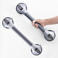 2 Packs Shower Grab Bar Suction Cup for Bathroom and Showers, 16 inch Shower Safety Handle Grab Bars for Seniors and Elderly, Removable Bathtub Handrail Waterproof No Drilling, Silver
