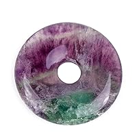 GEM-Inside 30mm Rainbow Fluorite Stone Circle Donuts Beads for Pendant Jewelry Making Power Energy Chakra Massage GuaSha Scraping Tools