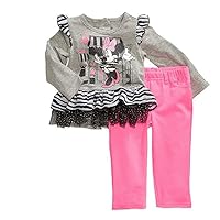 Disney Little Girls' Minnie Mouse 2 Pieced Stripped Shirt And Pant, Pink, 5