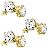 Gold Plated Sterling Silver Cubic Zirconia Stud Earrings Basket Setting assorted sizes