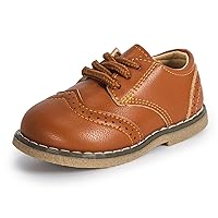 Boys Girls Oxford PU Leather Shoes Little Kid Wedding Dress Shoes Toddler Lace Up Non-Slip Texture Sole Loafer Flats Classic School Uniform Walking Shoes(Toddler/Little Kid)