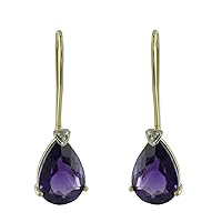 Amethyst Natural Gemstone Pear Shape Drop Dangle Anniversary Earrings 925 Sterling Silver Jewelry | Yellow Gold Plated