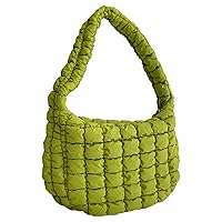 Quilted Puffer Tote Bags for Women Lightweight Quilted Padding Shoulder Bag Satchel Handbag Zip Puffer Bag Green