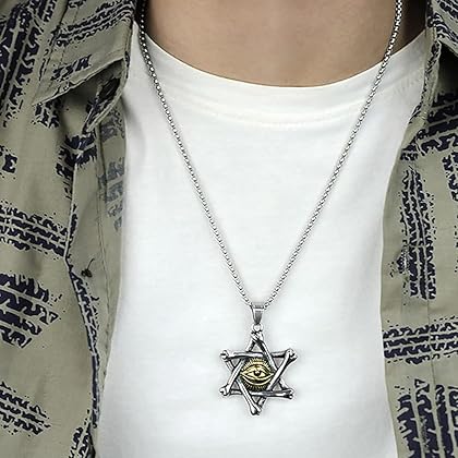 Bahamut Gothic Skull hexagram Star Evil Eye Necklace for Men Women Amulet Pendant Goth Accessories Jewelry