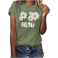 Cute Summer Tops for Women Short Sleeve Round Neck Blouses T Shirt Funny Graphic Loose Teen Girl Casual Fashion Tees