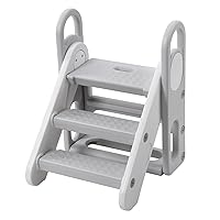 Foldable Toddler Step Stool for Bathroom Sink, Adjustable 3 Steps Ladder for Toddlers with Handles, Folding Nursery Step Stool for Kids Toilet Potty Training, Kitchen Counter Standing Helper, Grey