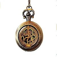 Golden Buddha Pocket Watch Necklace Lord Shiva Pocket Watch Necklace Dance of Destruction Jewelry Hindu Deity Amulet Accessories