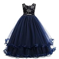 Dressy Daisy Flower Girl Dress Bridesmaid Pageant Dresses Prom Gown Embroideries Scalloped Hem