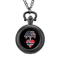 Norway US Root Heartbeat Fashion Quartz Pocket Watch White Dial Arabic Numerals Scale Watch with Chain for Unisex