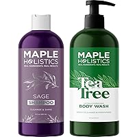 Nourishing Body Wash and Shampoo Set - Sulfate Free Sage Shampoo for Build Up and Scalp Care and Moisturizing Body Wash for Dry Skin - Clarifying Shampoo and Tea Tree Body Wash for Men and Women