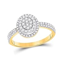 The Diamond Deal 10kt Yellow Gold Womens Round Diamond Oval Cluster Ring 1/2 Cttw