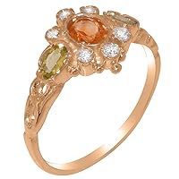 LBG 18k Rose Gold Natural Citrine Peridot Diamond Womens Trilogy Ring - Sizes 4 to 12 Available
