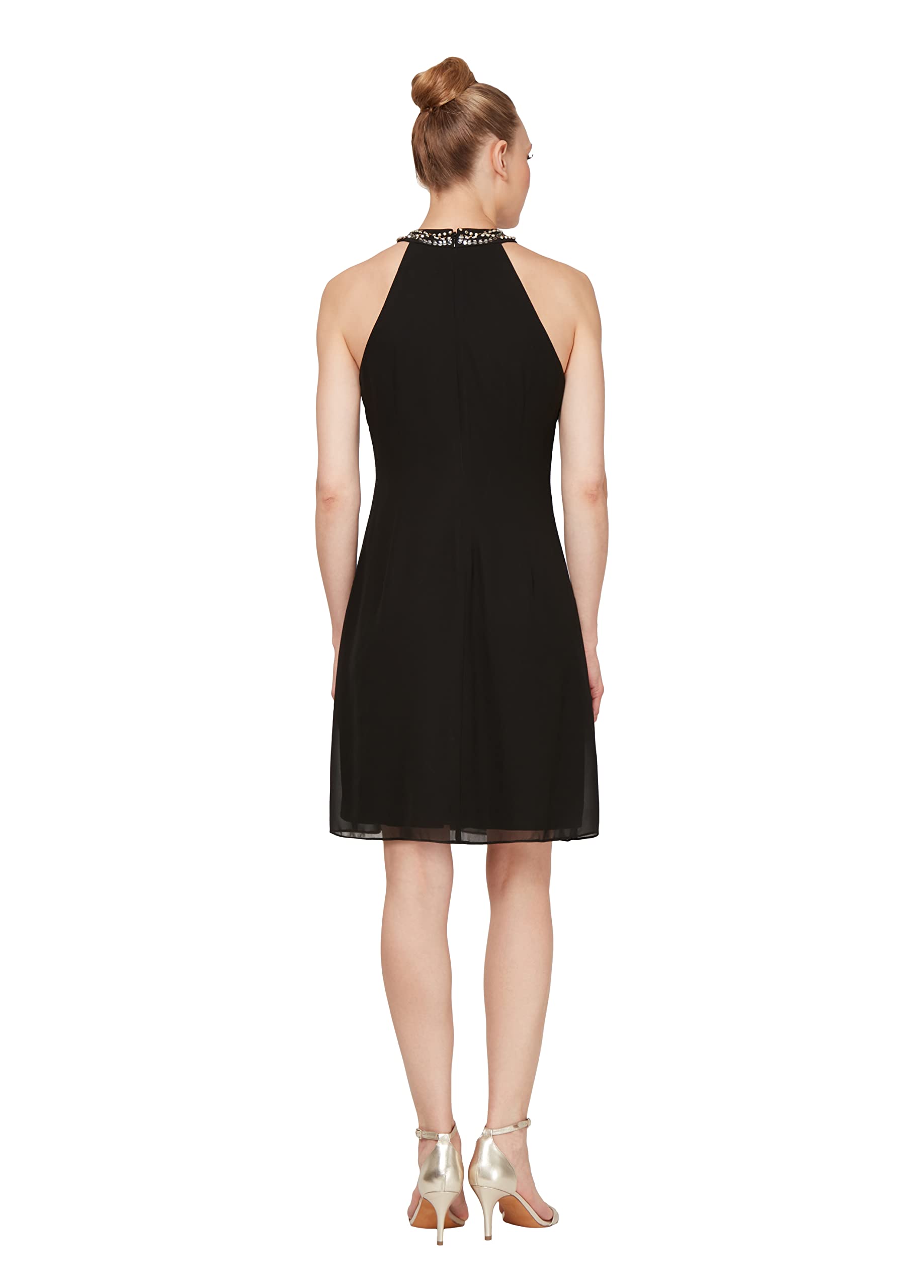S.L. Fashions Women's Jewel Neck Halter Dress (Petite and Regular)