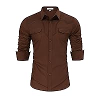 TURETRENDY Men's Western Cowboy Shirt Long Sleeve Cotton Embroidered Casual Button Down Work Shirt with Pockets
