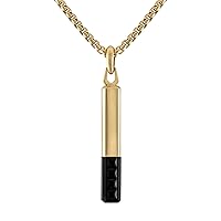 Bulova Jewelry Men's Icon Gold Stainless Steel and Inlay Black Spinel Bar Shaped Amulet Pendant and Yellow Stainless Steel Rounded Box Link Chain Necklace,Length 24