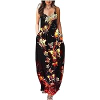 Women's Casual Solid Color Spaghetti Strap Maxi Dress with Pockets Floor Length Plus Size Sundresses