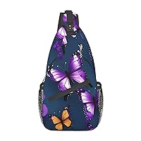 Beautiful Purple Butterfly Crossbody Bags Sling Backpackï¼ŒMultipurpose Cross body Shoulder Bag for Men and Women Chest Bag Travel Hiking Daypack