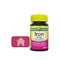 Spring Valley Iron as Ferrous Sulfate 27 mg, 250 Count + STS Home Sticker.