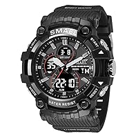 Men's with Alloy Case Outdoor Sports Watch Analog-Digital Display Multi Function Wristwatch Water Resistant Military LED Alarm Stopwatch