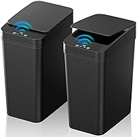 2 Pack 2.2 Gallon Automatic Touchless Garbage Can, Small Motion Sensor Smart Trash Can, Slim Waterproof Trash Bin for Bedroom, Bathroom, Office, Living Room, Black