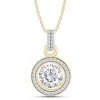 SAVEARTH DIAMONDS 2CT Moissanite Pendant Necklace 18K Gold Plated Silver D Color Ideal Cut Round Lab Created Diamond Necklace for Women