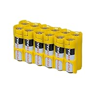 by Powerpax AA Battery Storage Caddy, Yellow, Holds 12 Batteries (Not Included)