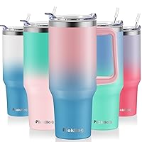 40 oz Tumbler with Handle and Straw Lid, 100% Leak Proof Cup Tumblers, Stainless Steel Insulated Travel Coffee Mug, Keeps Drinks Cold for 24 Hours or Hot for 10 Hours, Cupholder Friendly, PinkBlue