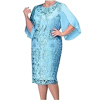 Mother of The Bride Dresses, Womens Plus Size Blue Midi Pencil Dress Elegant 3/4 Sleeve Formal Wedding Guest Dresses