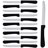 Tezzorio (Set of 144) 5-Inch Blade Steak Knives, Stainless Steel Rounded Serrated Blade Steak Knives with Plastic Handles for Restaurants
