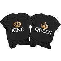 King and Queen Matching Couple Shirt Set Valentines Day Gift His and Hers T Shirt, Multicolored