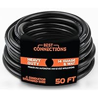 6 Way Trailer Wire – Heavy Duty 14 Gauge 6 Conductor Insulated Cable – Durable, Weatherproof, Color-Coded 6 Way Trailer Wiring Extension for RV Trailer and Automotive (50 Feet)
