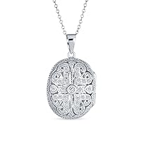 Personalize Perfume Diffuser Estate Jewelry Victorian Vintage Style Filigree Infinity Floral Heart Oval Rectangle Locket Pendant Necklace For Women 14K Yellow Gold Plated .925 Sterling Silver