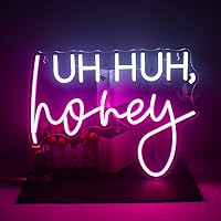 Uh Huh Honey Neon Sign Pink White Letter Led Signs for Wall Decor Usb Word Light Up Signs for Bedroom Game Room Salon Man Cave Beer Home Bar Wedding Birthday Party Decorations Gifts