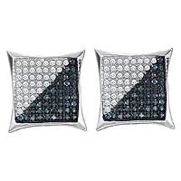 The Diamond Deal Sterling Silver Mens Round Black Color Enhanced Diamond Square Kite Cluster Earrings 1/3 Cttw
