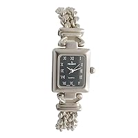 Peugeot Women Matt Rectangular Watch with Silver Rope Chain Cink Bracelet