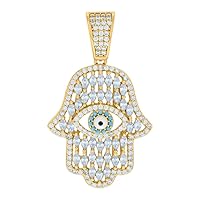 925 Sterling Silver Yellow tone Mens Marquise Round CZ Cubic Zirconia Simulated Diamond Enameled Hamsa Symbol Pendant Necklace Jewelry Gifts for Men