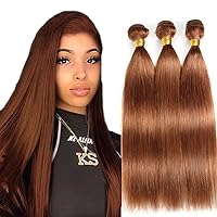 Light Brown Bundles #30 Straight Bundles Brown Human Hair 26 28 30 Inch Remy Hair Extension Unprocessed Brazilian Human Hair Double Weft For Black Women 100g/Pc