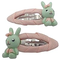 Topkids Accessories Bunny Motif Ribbon Wrapped Snap Hair Clip Small Hair Clips Girls Hair Accessories Baby Hair Clips Girls Hair Clips Mini Hair Clips Toddler Clips Pin Curl Clips (Green)