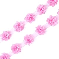 ANCIRS 9.5 Yards Ruffled 3D Flower Cluster Lace Trim for Craft, Vintage Woven Chiffon Trim for Bridal Wedding Dress Collars Sleeves Decoration Embroidered Appliques & Handmade DIY Sewing- Pink