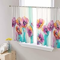 Colorful Flower Sheer Curtains 54 Inch Length 2 Panels Set for Living Room/Bedroom, Semi Curtain Sheers Drapes Rod Pocket Curtains Window Treatment Set 52x54x2 Abstract Contemporary Spring Botanical